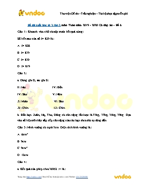 Đề thi Cuối học kì II môn Toán Lớp 3 - Đề số 6 - Năm học 2019-2020 (Có đáp án)